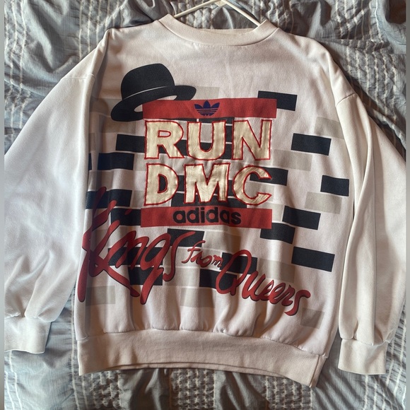 Vintage 1980s Adidas Run DMC Kings From Queens White Crewneck Sweatshirt - Picture 1 of 6
